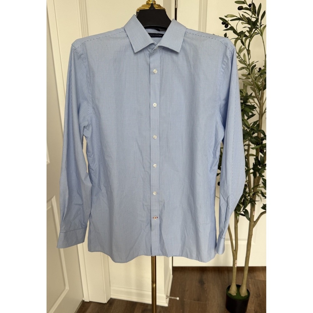Tommy Hilfiger Mens Shirt Blue L Plaid All Season  Slim Fit
